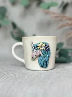Ręcznie robiony ceramiczny kubek Ceranika z uchem z aplikacją jednorożec